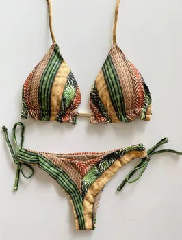 

Imayio Tropical Flower Bikini Sets Cheeky Bottom with Triangle Top padded Two Piece swimsuit