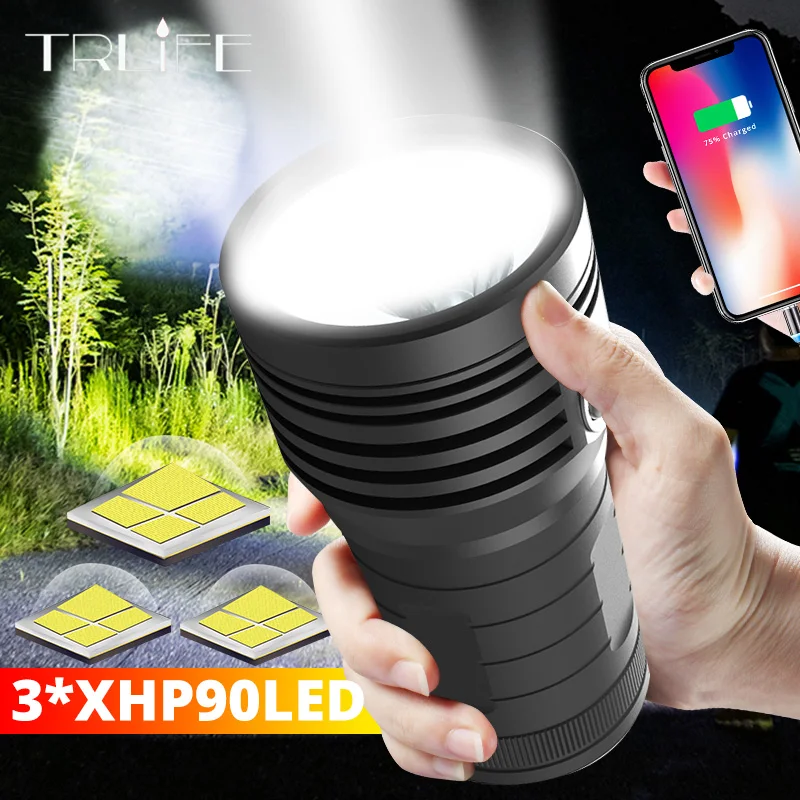 Сверхмощный светодиодный фонарик XHP70 XHP50 10400 мАч четырехъядерный 3 * XHP90 встроенный