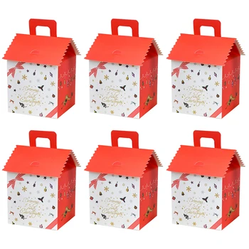 

6Pcs Christmas Gift Box Paper Gift Container Roof-Shape Box Gift Box Storage Box