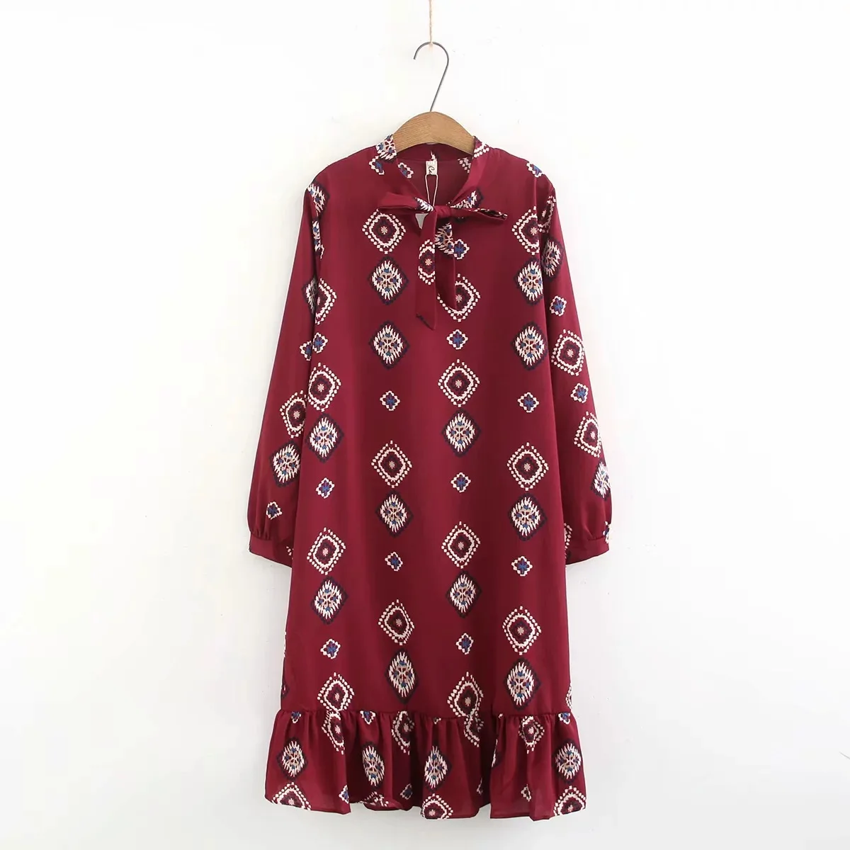 

New Style 2020 Spring Korean-style WOMEN'S Wear Stand Collar Long Sleeve Flounced Skirt Large Size Dress 102-8903