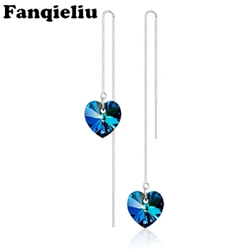 

Fanqieliu Real 925 Sterling Silver Long Chain Earrings Luxury Shinning Ocean Crystal Heart Drop Earrings For Women FQL193272