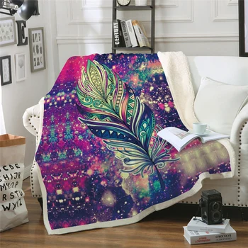 

Bohemian Feathers Bed Blankets,Thick Double-Layer Plush 3D Printed Blanket Throws for Bed Sofa,Colorful Lightweight Travelling