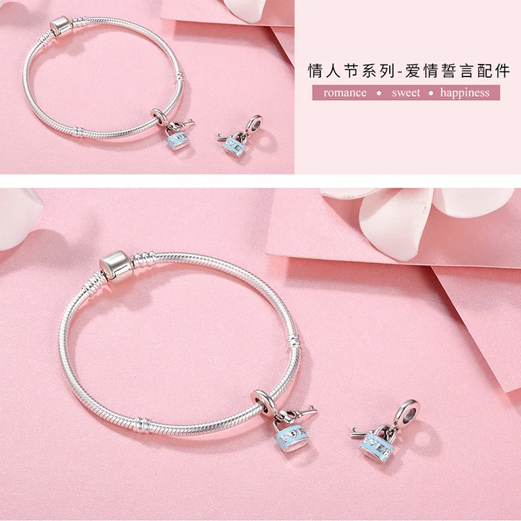 Fit Pandora браслет серебро 925 CZ Сердце ключ замок амулеты для Винных Бокалов S925 синий балет девушка Морская звезда самолет бусины ювелирных изделий