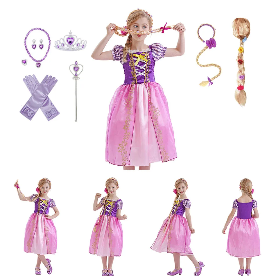 

Baby Girls Rapunzel Dresses Kid Princess Summer Costume Rapunzel Dress Up Children Halloween Christmas Evening Frocks 2-10 Years