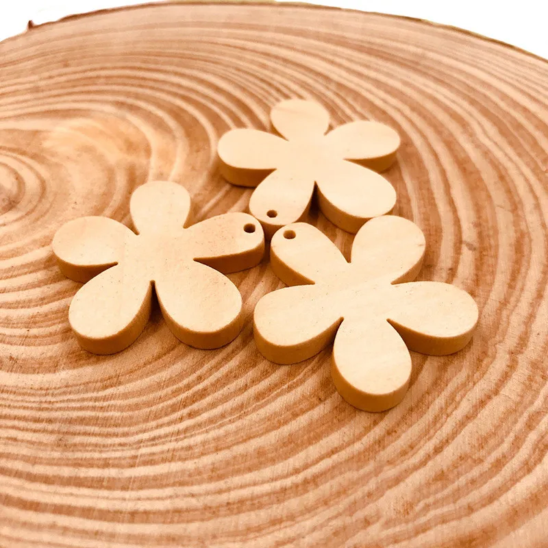 10PCS 10 шт/лот 2829 мм DIY Неокрашенный пятилепестковый цветок Форма деревянные Прорезыватели ремесла кленовый цвет Ломтики Для Вуда ожерелье Прорезыватель игрушки - Цвет: 10PCS