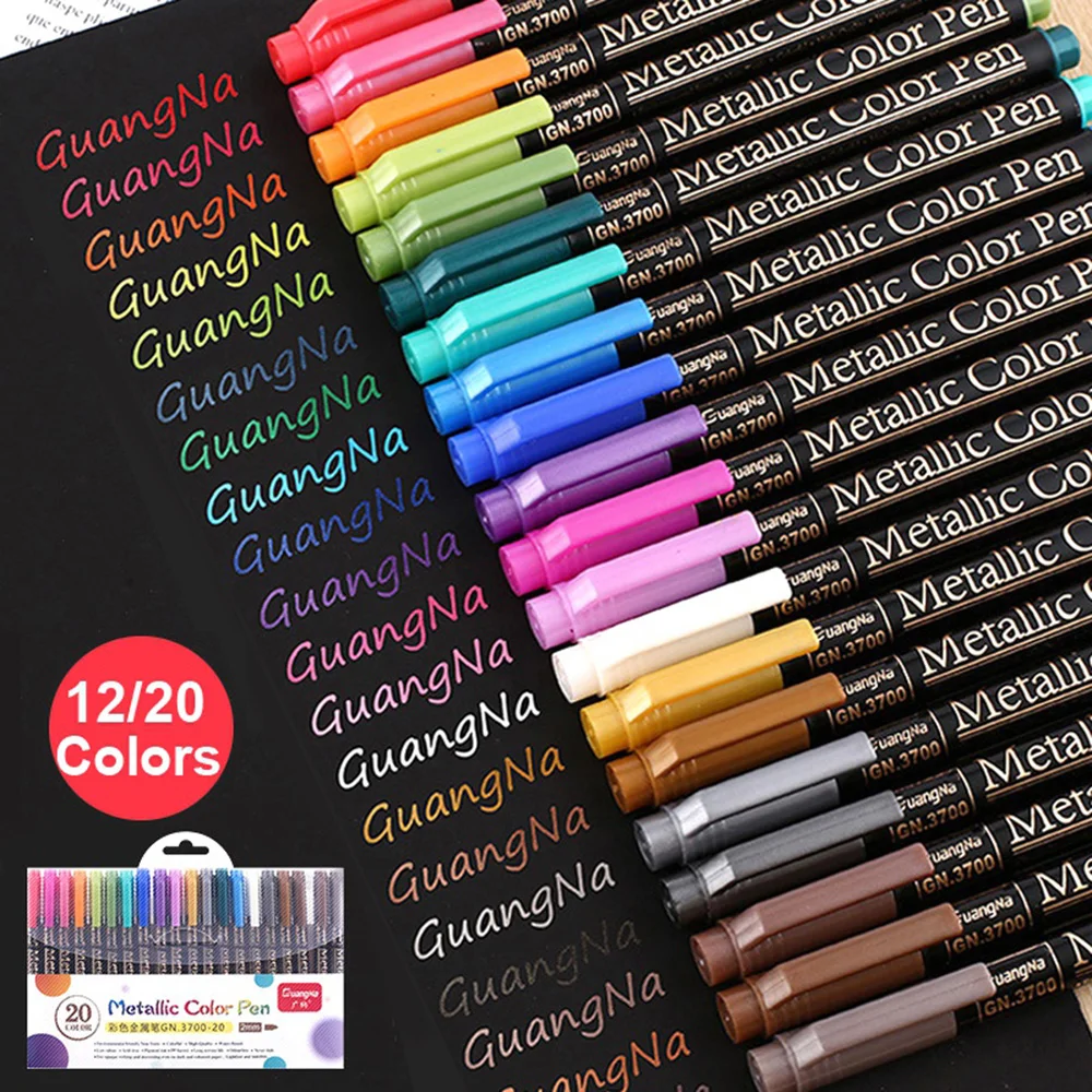 12/20colors Permanent Metallic Paint Marker Pen Set DIY Photo Album Art Rock Painting Drawing Graffiti Pen Art Supplies