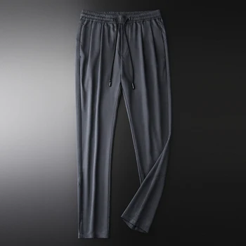 

Summer Lyocell Mens Luxury Tencel Solid Color Elastic Waist Men Trousers Fashion Slim Fit Ankle-length Man Pants