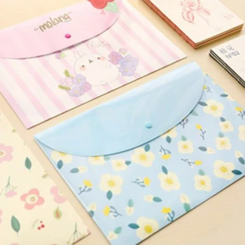 

Fresh Style Flowers A4 File Bag Button Closure Folder Bag Cute Office Plastic Document Folder Large Capacity Storage Bag