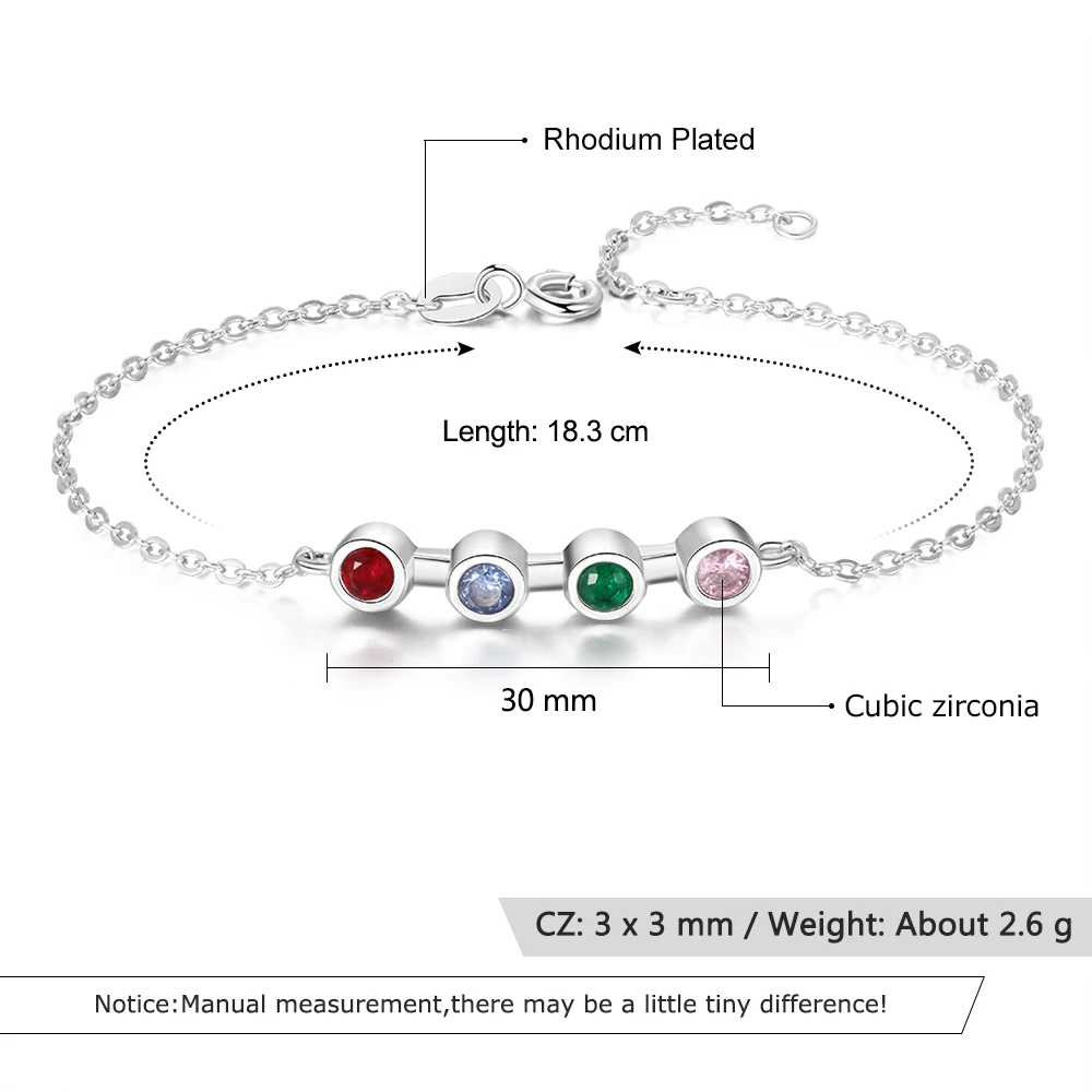 Персонализированные ювелирные изделия Индивидуальные мать браслет с 4 камни по месяцу рождения круглые циркониевые браслеты и браслеты для женщин(JewelOra BA102610