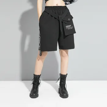 

Women Summer Shorts Trendy Elastic Waist Loose Casual Black Wide Leg Short Pants Streetwear Hip Hop Gothic Harem Ribbon Shorts