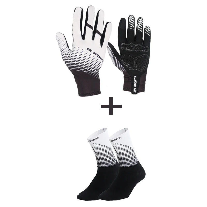 Перчатки для велоспорта полный гель для пальцев спортивные гоночные велосипедные перчатки для женщин и мужчин дорожный лайкра велосипед противоскользящие перчатки для спорта на открытом воздухе набор носков - Цвет: Белый