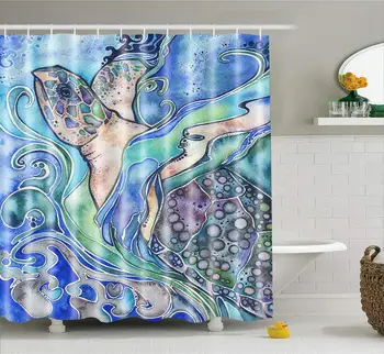 

Artistic simplicity underwater world fish, Turtle 3d shower curtains fabric waterproof polyester bath curtain bathroom decor
