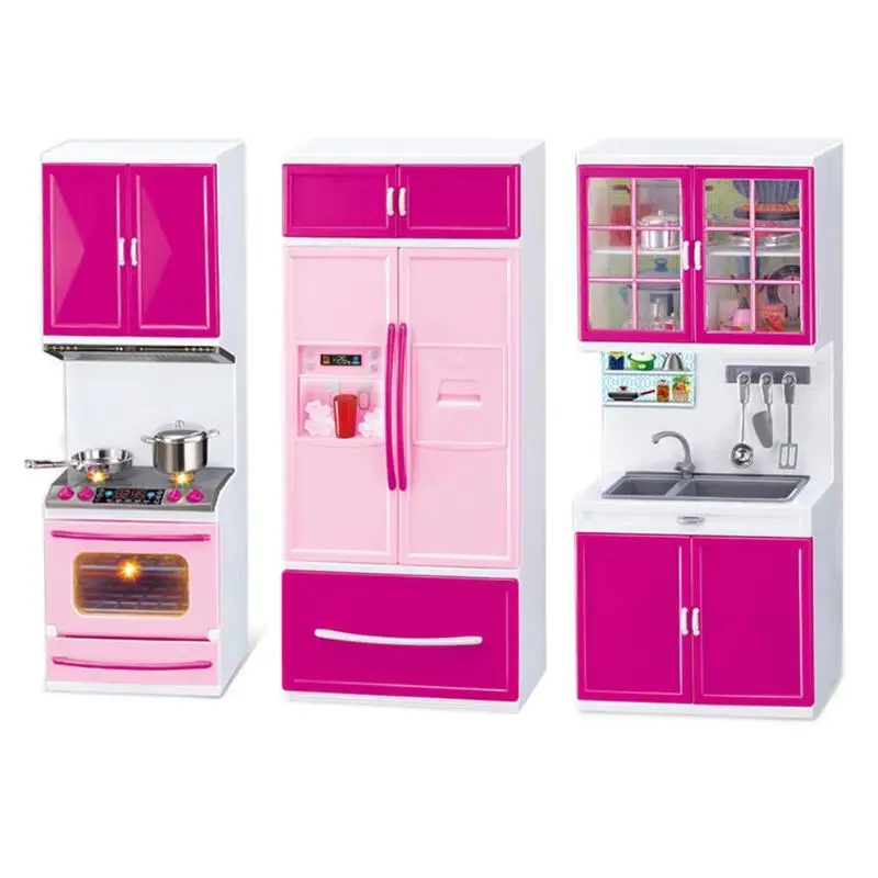 Имитационный кухонный набор для детей, ролевые игры, кухонный шкаф, инструменты, посуда, куклы, костюмы, игрушки, головоломка, развивающая кукла для девочек - Цвет: 3 cabinets