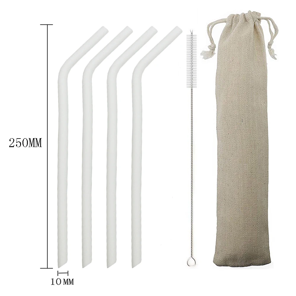 4bent White 6 шт./компл. силиконовые соломинки многократного использования соломинки шириной 8 мм длинные гибкие соломинки с чистящей щеткой и сумкой для 20 унций бар Вечерние - Цвет: 4bent White
