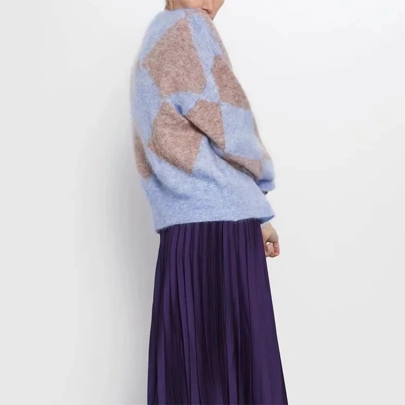 ZA зимний теплый топ, Свободный вязаный толстый мохеровый свитер, Женский пуловер, Повседневный пуловер, женский джемпер