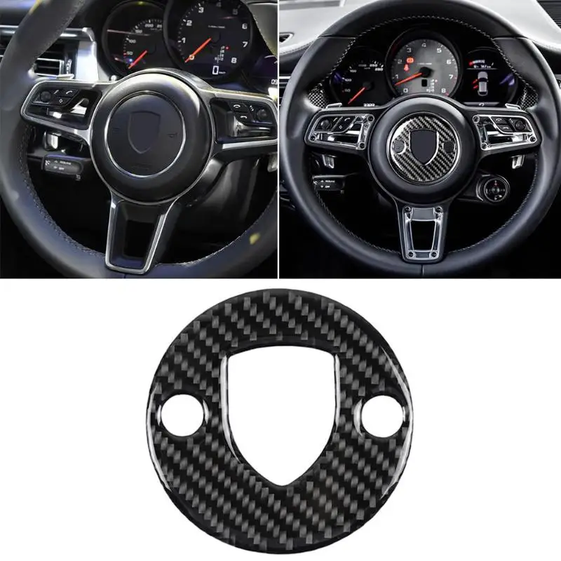 

Carbon Fiber Steering Wheel Emblem Sticker Cover Trim for Porsche Macan Panamera 718 Cayenne 2018-2019 Auto Interior Styling Acc