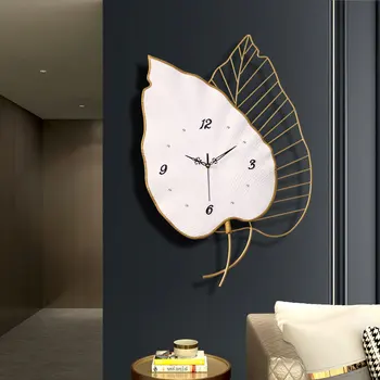 

Leaf Modern Design Wall Clock Home Decor Large Metal Watch Sticker Art Hanging Decoration for Living Room Silent Merchanism
