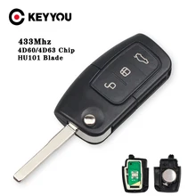 KEYYOU Uncut HU101 Blade 4D63/4D60 чип для автомобиля с откидной клавишей Автомобильный Дистанционный Ключ DIY 433 МГц для Ford Fusion Focus Mondeo Fiesta Galaxy