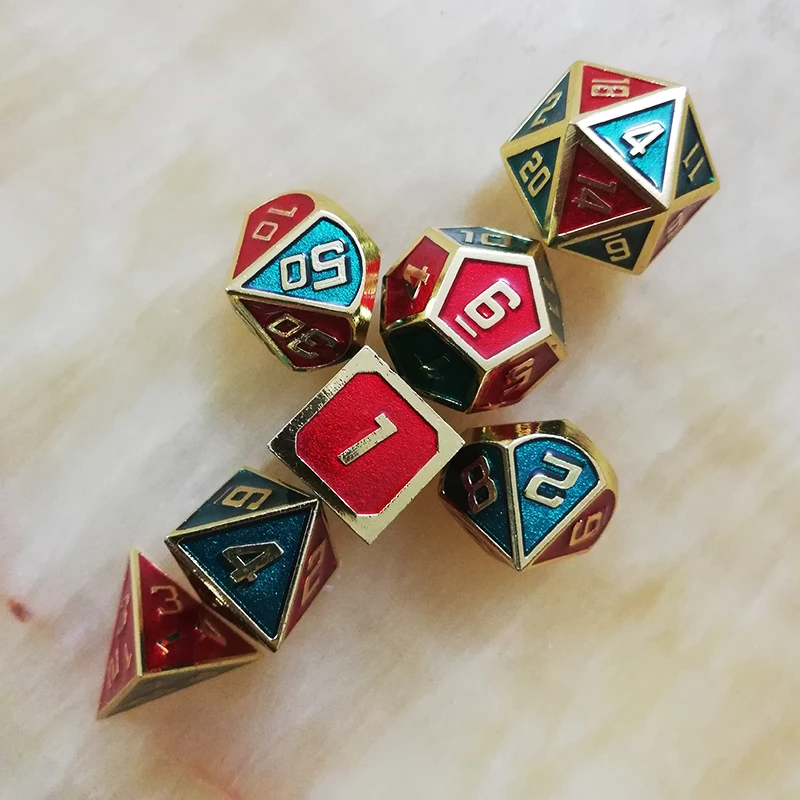 Игральные кости DND металлические РГП набор многогранных подземелий Дракон d20 10 6 8 12 настольные игры цинковый сплав смешивание Красный Синий цифровой узор в кости