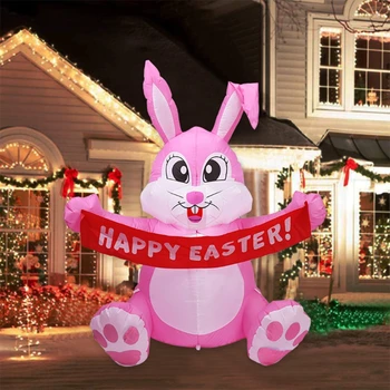 1.5M Opblaasbare Happy Easter Bunny Pop Speelgoed Led Nachtlampje Figuur Yard Outdoor Garden Party Ornament Decoraties