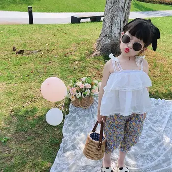 

Mihkalev Baby Girl Clothes Summer 2020 Children Clothing Sets White Tops+Pants 2pieces Kids Girls Outfits roupa menina