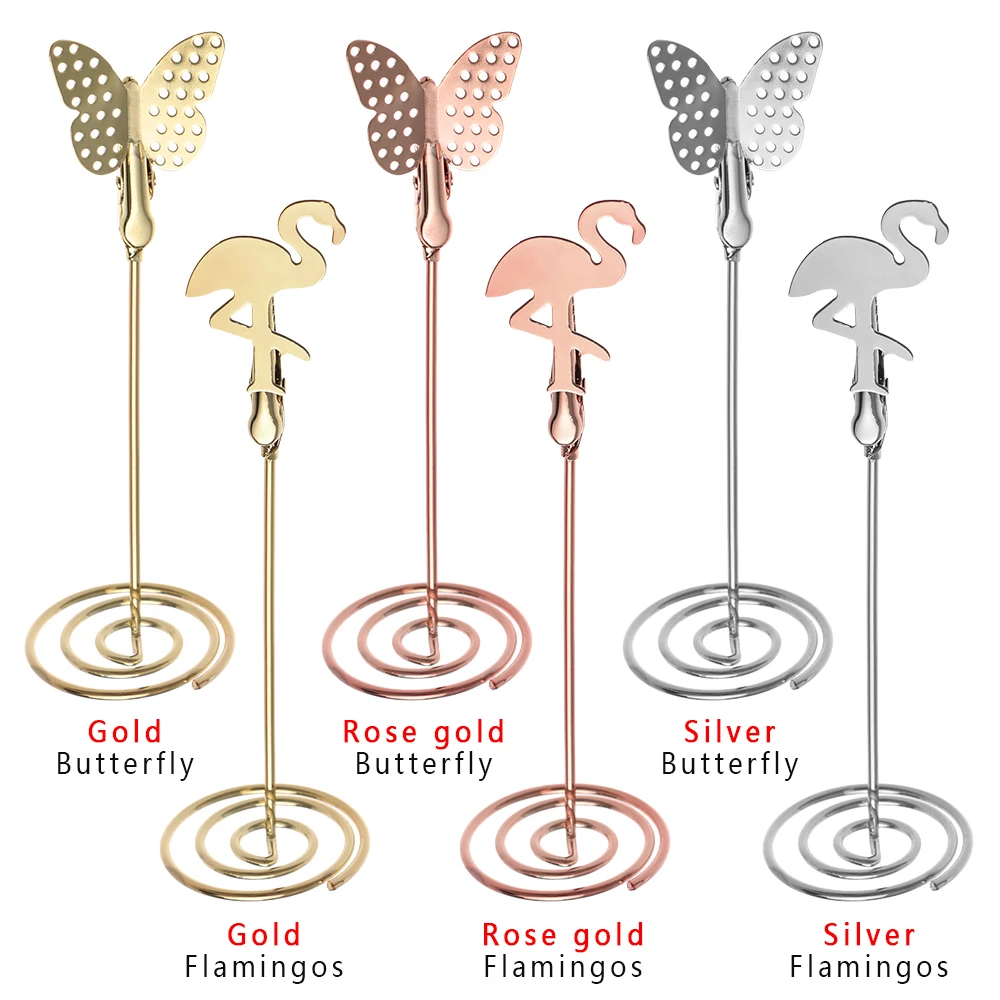 Card Holder 1PC Romantic Butterfly Flamingo Shape Card Holder Photo Metal Clip Table Stand Clamps Stand Wedding Supply Home Desktop Decor