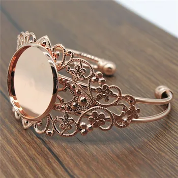 

2piece Round High Quality Copper Lace Glass Cabochon Adjustable Bangle Base Blank Tray Bezel DIY Jewelry Craft Findings