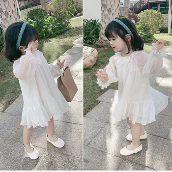 

2020 new spring item girl fashion long sleeve dress tulle dress with lace collar two colors