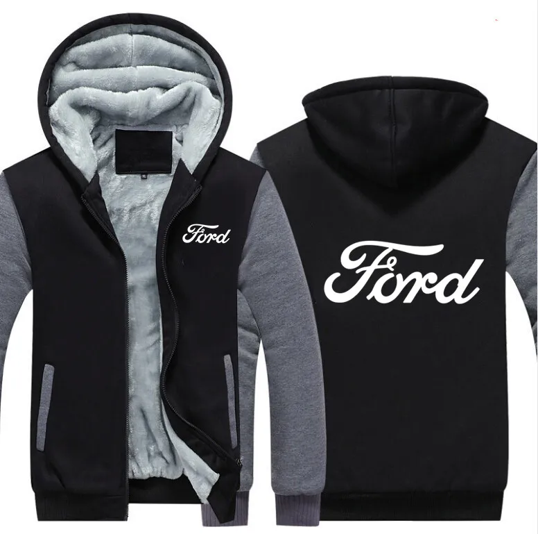 Зимняя модная мужская одежда на молнии FORD Толстовка с капюшоном пальто 5 цветов Мужская Утепленная куртка - Цвет: Темно-серый