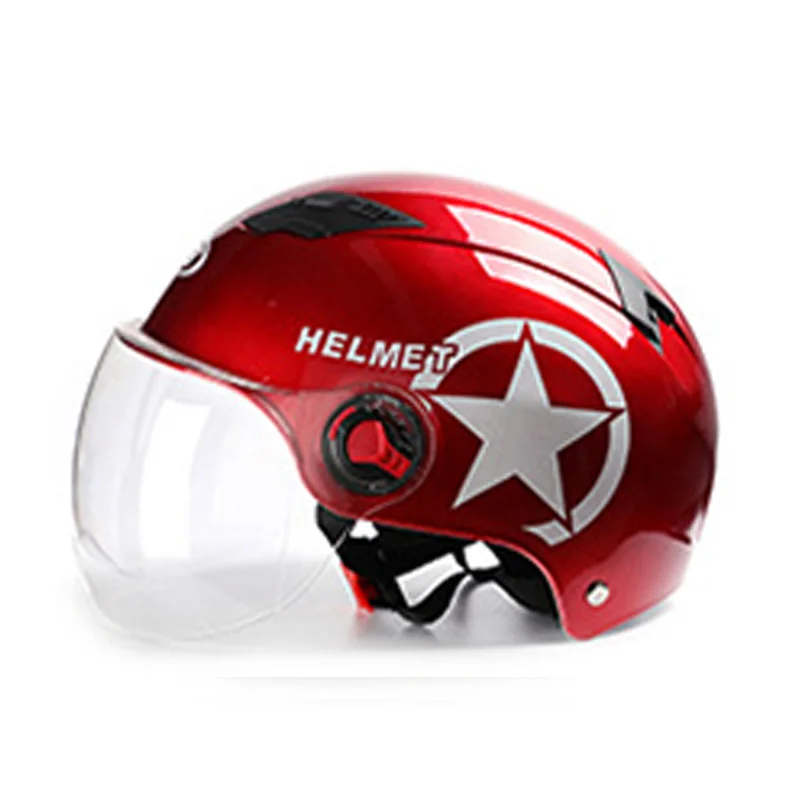 Шлем мотоциклетный с открытым лицом Регулируемый Электрический мотоцикл гоночный мотоцикл винтажные мужские женские шлемы с объективом унисекс - Цвет: Red Clear Lens