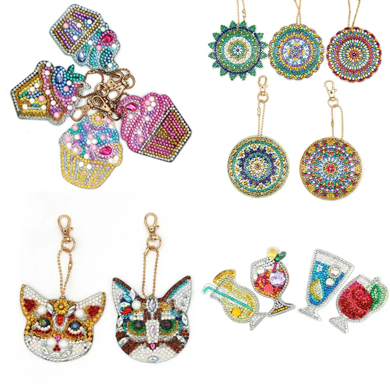

Fuyun 4/5pcs DIY Full Drill Special Shaped Diamond Painting Keychain Women Bag Key Chain Pendant Key Ring Christmas Gifts