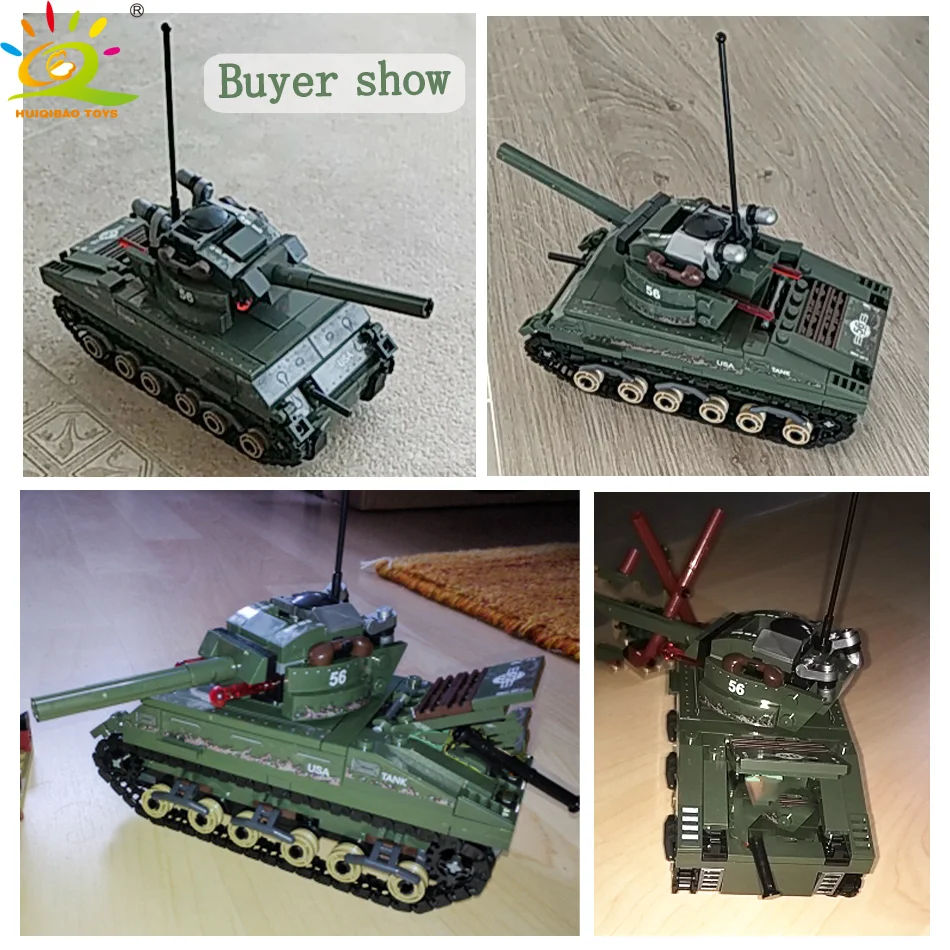 HUIQIBAO игрушки 437 шт военные США M4 танковые строительные блоки армия WW2 солдатские