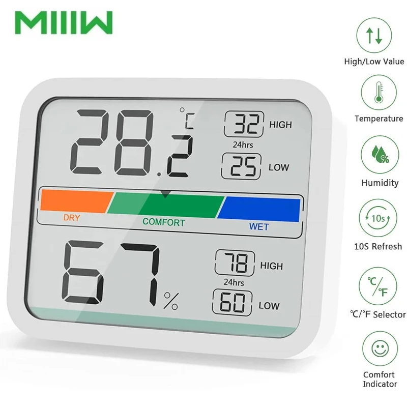 2021 Miiiw LCD Digital Thermometer 2 Hygrometer Indoor Thermo-Hygrometer with Magnet MIN/MAX Records for Room Climate Control |