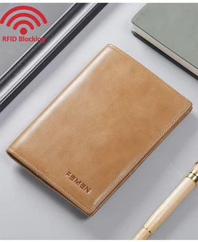 

RFID Blocking Safe Genuine Leather Large Passport Holder Luxury First Layer of Cowhide Fashion Travel Big Wallet Clutch