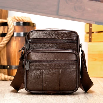 

Full Grain Leather Shoulder Bag Mens Business Casual Messenger Bag Small Vintage Cowhide Crossbody Bag For Men