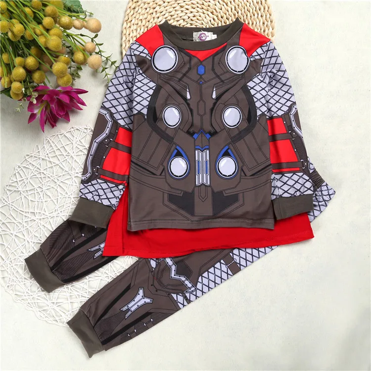 Комплекты одежды для мальчиков, футболки+ штаны, Детская Хлопковая одежда для сна, детская одежда, костюм Железного человека для малышей с героями Marvel