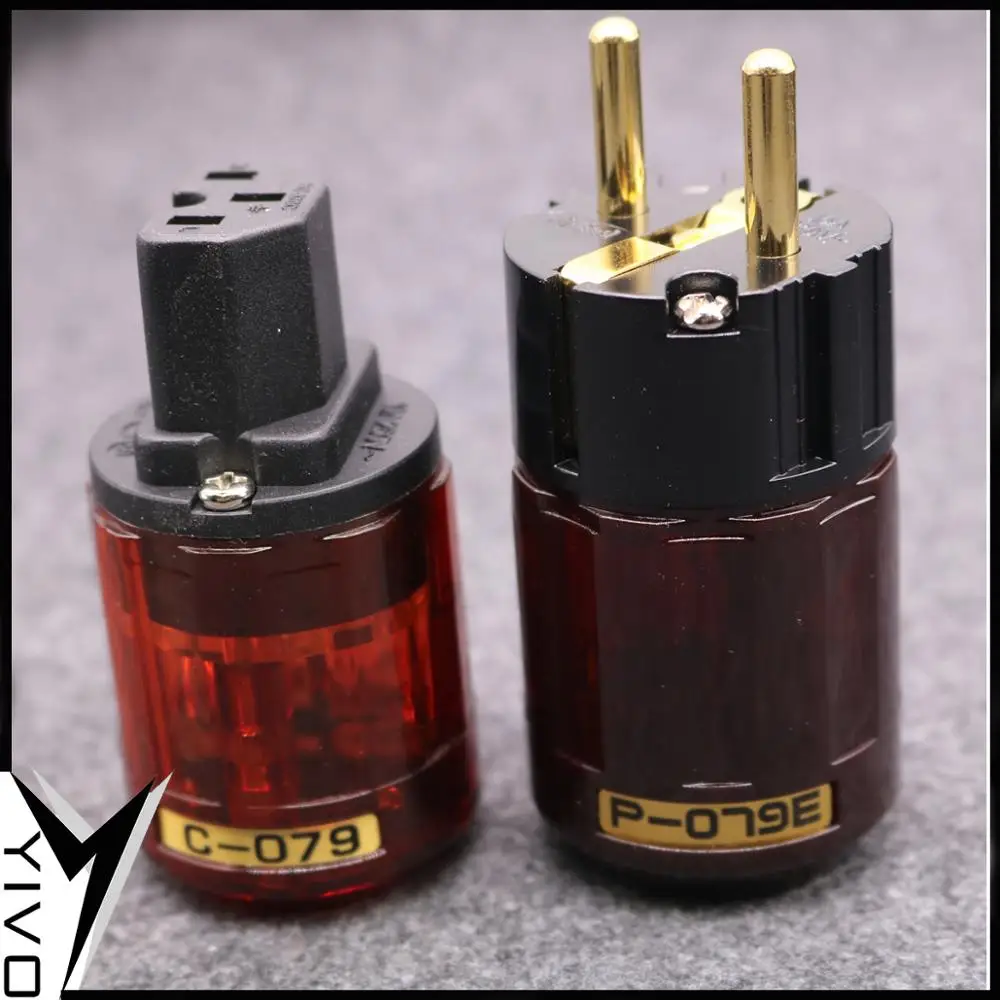 EU version plug 2 шт./лот XSSH P-079E C-079 медная позолоченная вилка электропитания США 24k позолоченная Версия ЕС разъем питания - Цвет: EU version plug