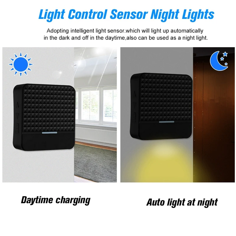 300M Remote Solar Wireless Waterproof Doorbell Light Control Sensor With Transmitter + Receiver Doorbell One For Two Kit US Plug