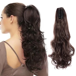 Long Wavy Claw on Hair Tail False Hair Ponytail Hairpiece Synthetic Drawstring Wave Black Ponytail Extensions for Women