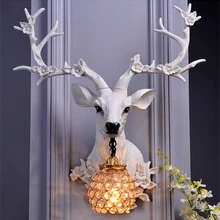 

LOFT Retro Antler LED Wall Lamp Plum Blossom Corner Resin Decor Wall Sconce Living Room TV Background Wall Deer Head Wall Light