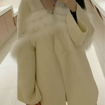

Spring Autumn Coat Women Clothes 2020 Korean Vintage Wool Jacket Raccoon Dog Fur Coat White Women Tops Abrigo Mujer ZT3180