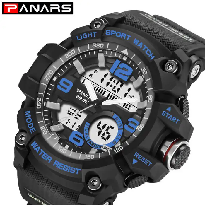 blue PANARS Green мужские армейские электронные часы водонепроницаемые наручные часы светодиодный двойной ход Мужские t спортивные часы мужские S спортивные ударные часы - Цвет: blue