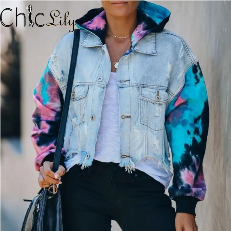 Tie dye Strappato Nappa Giubbotti Jeans Streetwear Giacche Donna  Cappotti|Jackets| - AliExpress