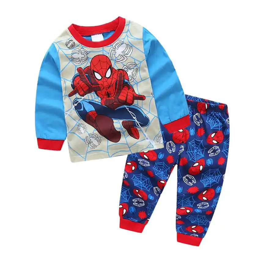 Пижамы для маленьких мальчиков; одежда для сна с длинными рукавами для мальчиков; сезон весна-осень; пижамы для маленьких мальчиков; пижамные брюки; хлопковые пижамы с Бэтменом и Суперменом - Цвет: Color as shown