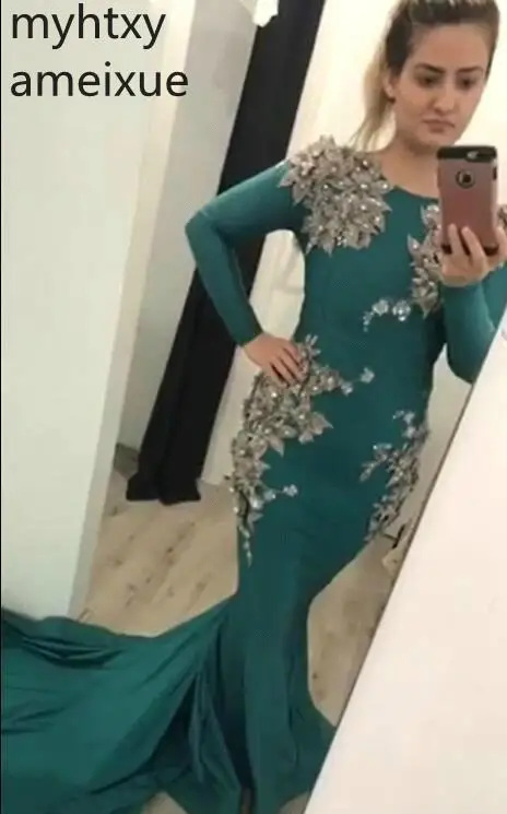 2021 New Cheap Muslim Greed Dubai Evening Dress Mermaid Long Sleeves Women Wear Formal Party Prom Gown Custom Made Plus Size | Свадьбы и