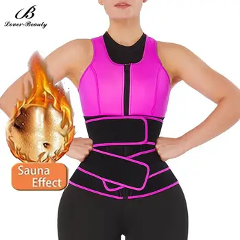 

Lover Beauty Tummy Control Neoprene Waist Trainer Sauna Sweat Vest Workout Gym Slimming Tops 2 In 1 Double Belt Women Shapewear