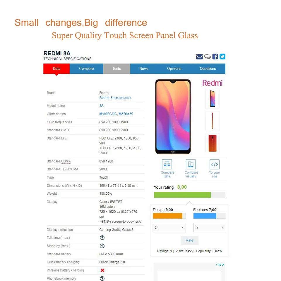 Xiaomi Redmi 8A Touch Screen Panel 
