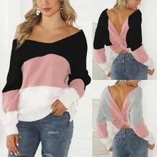 Женский свитер на осень и зиму, сексуальный пуловер с открытой спиной и крестиком, джемпер, вязаная свободная одежда, женский модный зимний свитер A30827