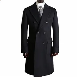 Black Men Suits&Overcoat Formal Groom Suit Winter Woolen Double Breasted Custom Made Tuxedo Fit Party Wear Handsome Long Coat