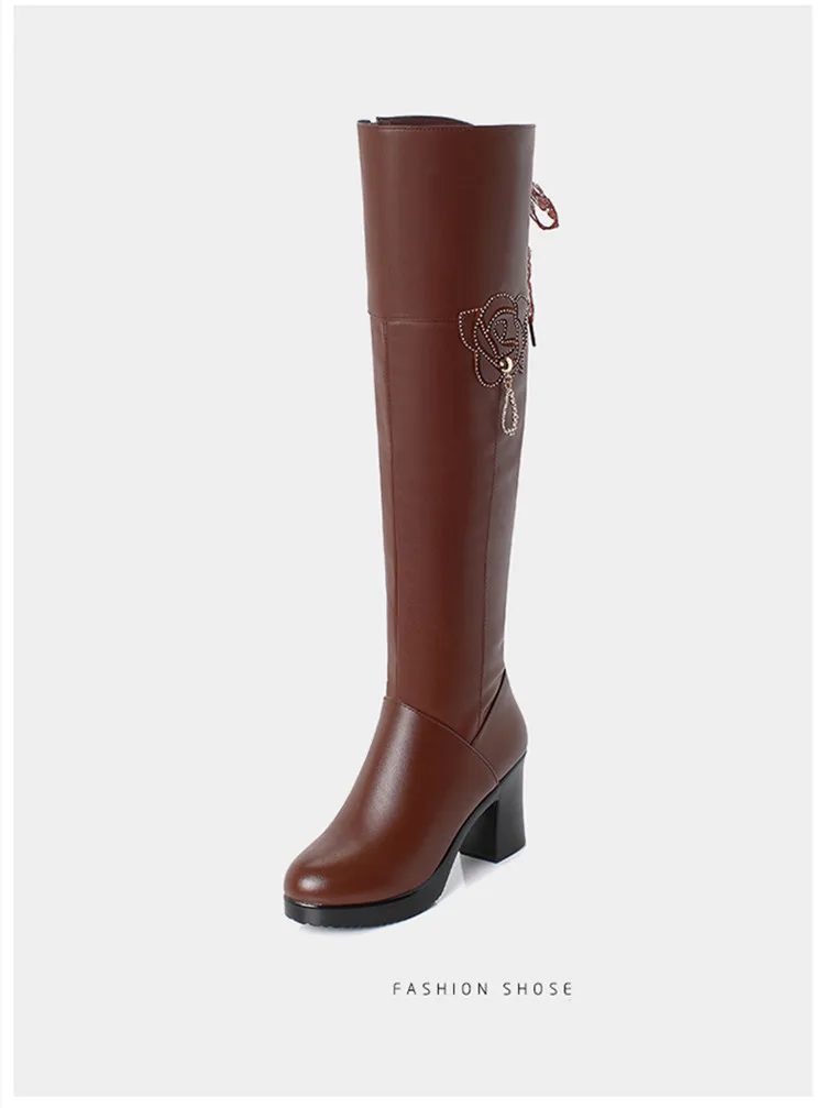 AIYUQI Thigh High Belted Boots Women Genuine Leather Platform High Heels Boots Women womens thigh high boots